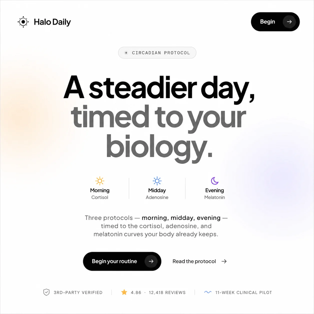 Halo Daily — Wellness · Circadian Protocol — premium website built by veloflux Studio in 3h 12m