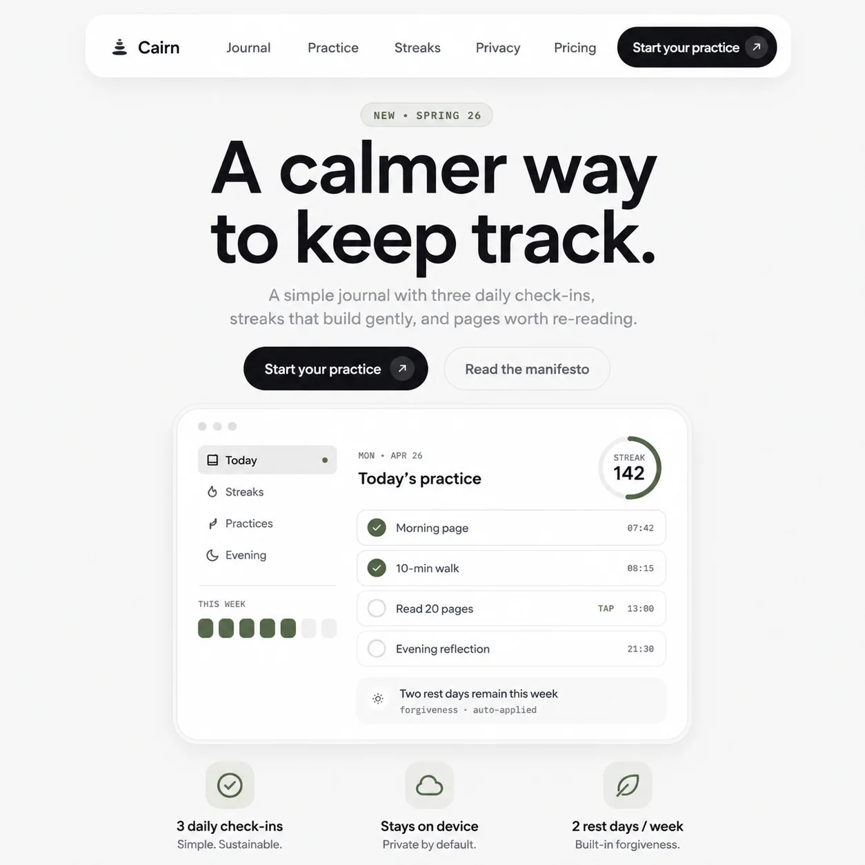 Cairn — Productivity · Mindful Journal — premium website built by veloflux Studio in 3h 31m